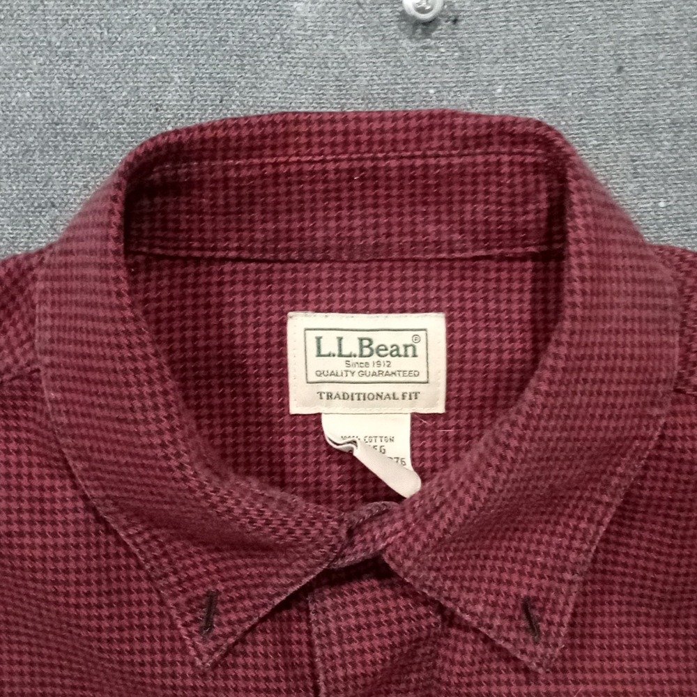 LL Bean Mens Traditional Fit Houndstooth Button Down Shirt Burgundy M 298275 - Picture 3 of 10